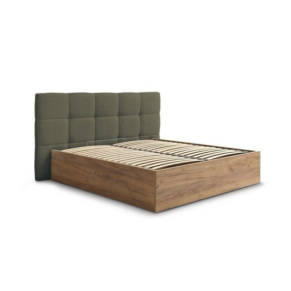 Zeleni podstavljeni tapecirani/od iverice bračni krevet s prostorom za odlaganje s podnicom 180x200 cm Kumo – Bobochic Paris