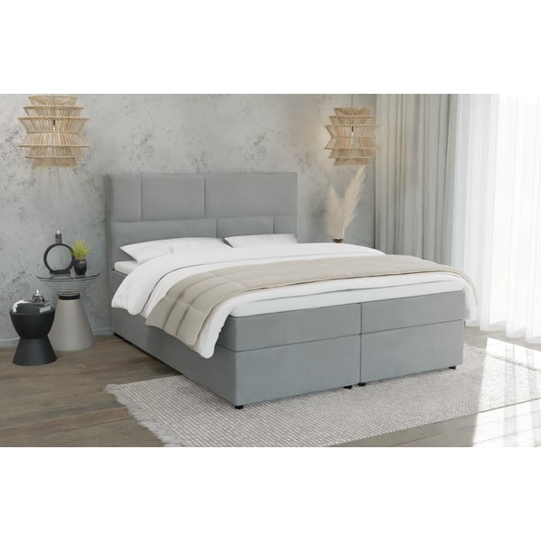 Svijetlo sivi boxspring krevet s prostorom za pohranu 160x200 cm Lola – Ropez-image-1