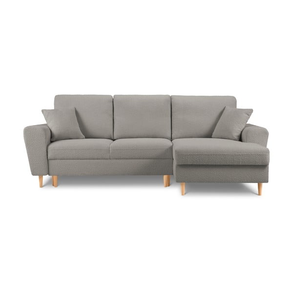 Svijetlo siva sklopiva/s prostorom za odlaganje kutna garnitura od bouclé tkanine (s desnim kutom/s ležaljkom) Kyoto – Cosmopolitan Design