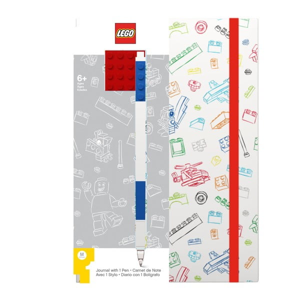 Crveno-bijela bilježnica A5 s plavom LEGO® olovkom, 96 stranica