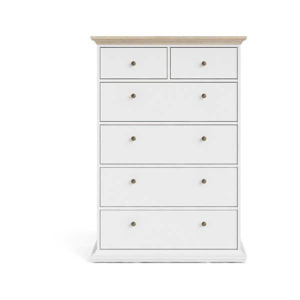 Bijela komoda s detaljima u hrastovom dekoru Tvilum Paris, 96 x 140 cm