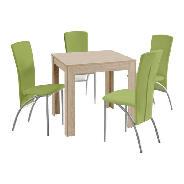 Set blagovaonskog stola i 4 zelene blagovaonske stolice Støraa Lori Nevada Duro Oak Green
