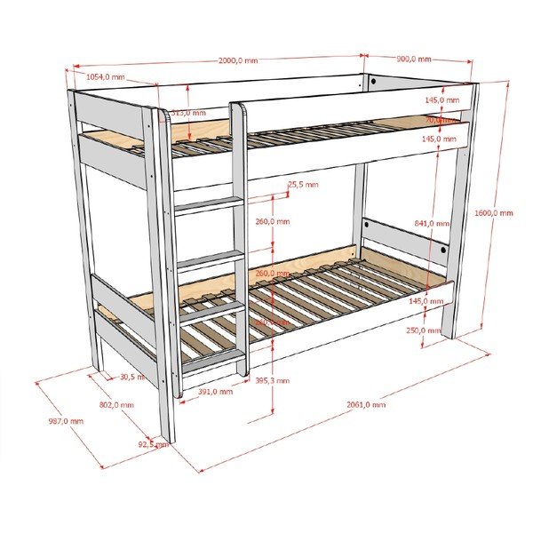 Bijeli dječji krevet na kat s podnicom 90x200 cm Primo – Vipack-image-2