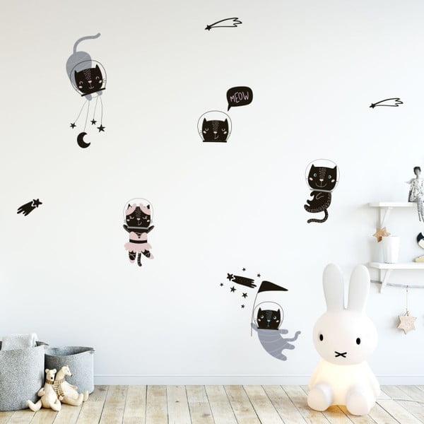 Set zidnih dječjih samoljepivih naljepnica Ambiance Scandinavian Animals Cosmonaut Cats-image-1
