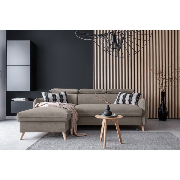 Svjetlo smeđa baršunasta sklopiva kutna garnitura (s lijevim kutom) Sweet Harmony – Miuform-image-1