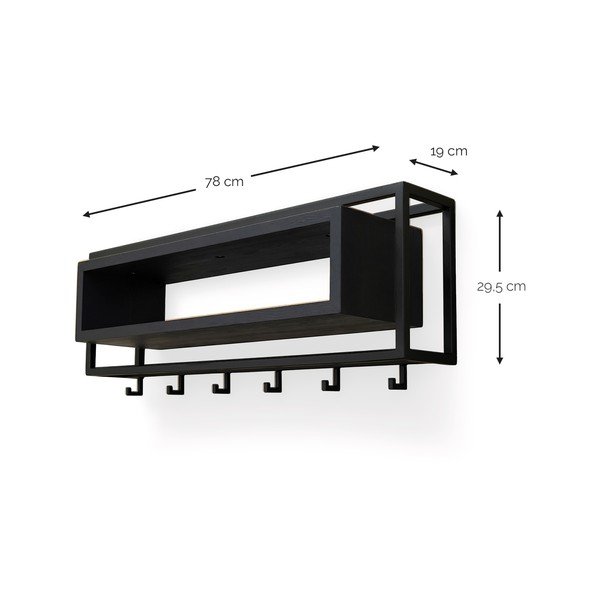 Crna zidna vješalica od punog hrasta s policom 78 cm School – Spinder Design-image-4