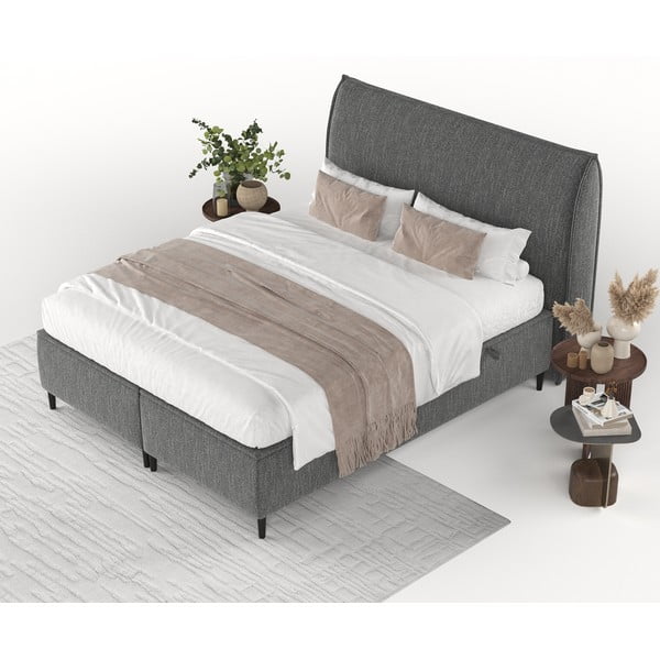 Sivi tapecirani bračni krevet s prostorom za pohranu 140x200 cm Draco – Maison de Rêve-image-4