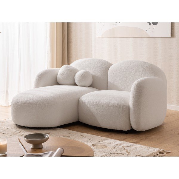 Krem kutna garnitura od bouclé tkanine (s lijevim kutom/s ležaljkom) Orbit – Ropez-image-4