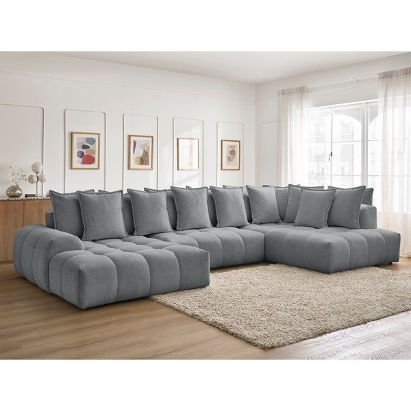 Tamno siva sklopiva/s prostorom za odlaganje kutna garnitura od šenila (s desnim kutom/u obliku slova "U") Everest – Bobochic Paris-image-1