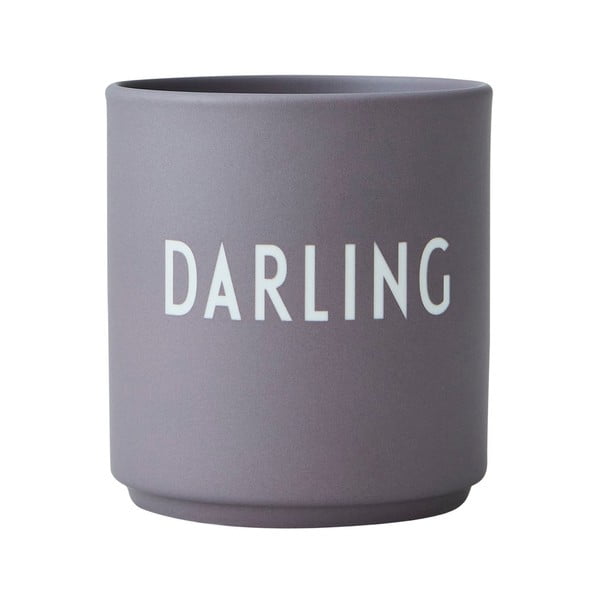 Siva porculanska šalica Design Letters Darling, 300 ml