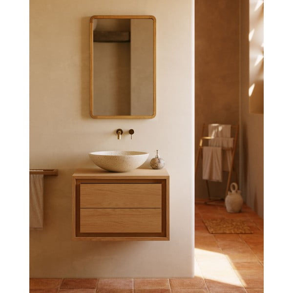 Smeđi zidni ormarić za ispod umivaonika od masivne tikovine 60x40 cm Kenta – Kave Home-image-1