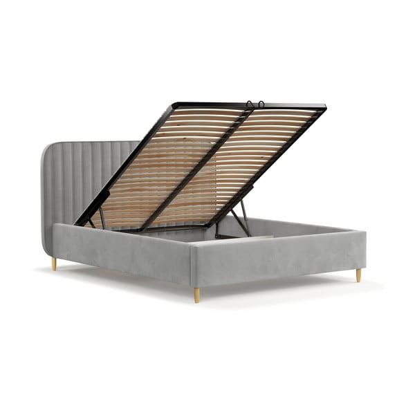 Sivi tapecirani krevet s prostorom za odlaganje s podnicom 120x200 cm Noto – Maison de Rêve-image-3