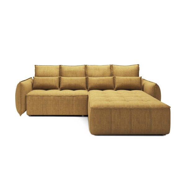 Žuta  baršunasti sklopiva/s prostorom za odlaganje kutna garnitura (s desnim kutom/s ležaljkom) Campo – ELTAP