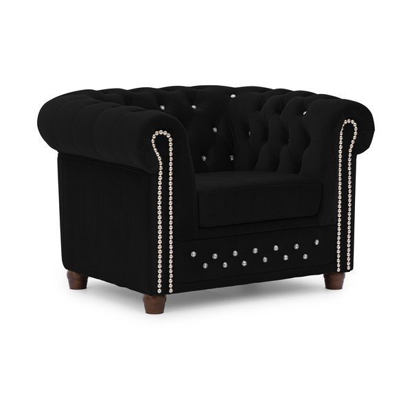 Crna baršunasti chesterfield fotelja York Blik – Ropez