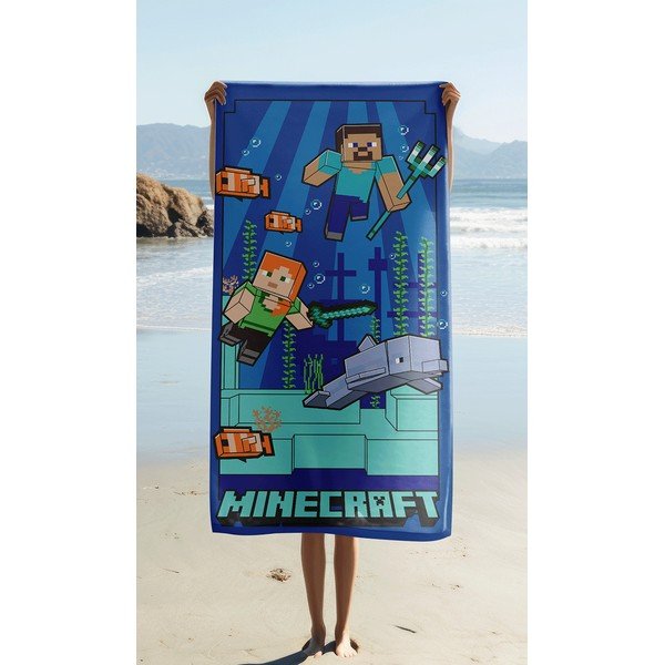 Plavi dječji ručnik od mikrovlakana 70x140 cm Minecraft "Underwater Fun" – Jerry Fabrics-image-1