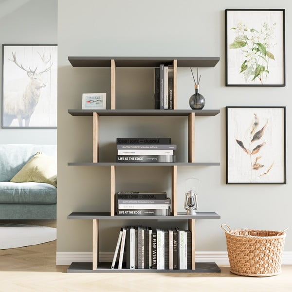 Siva/prirodna polica za knjige u dekoru hrasta 90x127 cm Harmon - Kalune Design-image-1