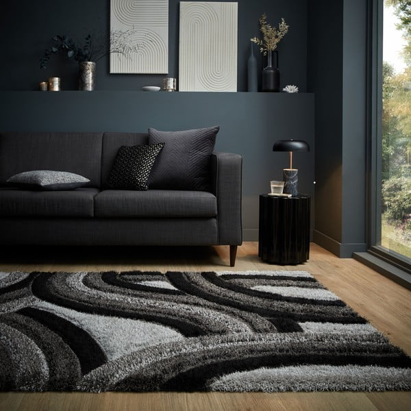 Crni/sivi ručno rađen tepih od recikliranih vlakna 160x230 cm Velvet – Flair Rugs-image-1