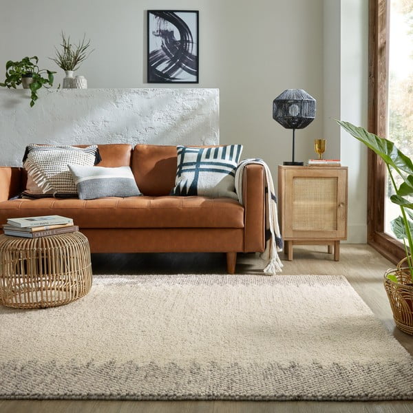 Krem ručno rađen tepih od mješavine vune 160x230 cm Minerals Border – Flair Rugs-image-1