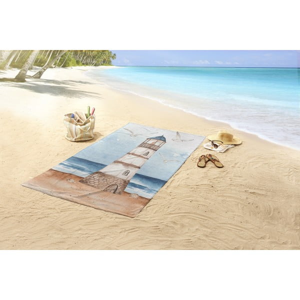 Plavi/smeđi ručnik za plažu od samta 100x180 cm Berlin – Good Morning-image-1