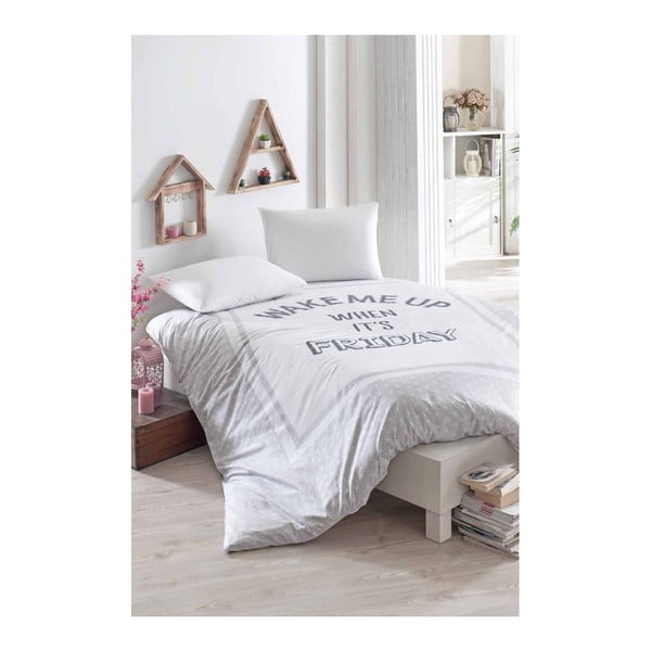 Pamučna posteljina s posteljinom za bračni krevet Friday Light Grey, 200 x 220 cm