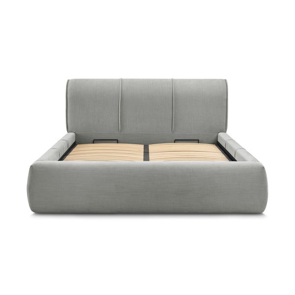 Svijetlo sivi tapecirani bračni krevet s prostorom za pohranu s podnicom 160x200 cm Vernon – Bobochic Paris-image-3