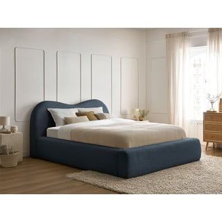 Tamno plavi tapecirani bračni krevet s prostorom za odlaganje s podnicom 140x190 cm Orlane – Bobochic Paris