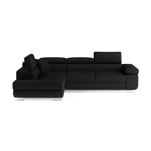 Crna sklopiva/s prostorom za odlaganje kutna garnitura (s lijevim kutom/u obliku slova L) Anton – ELTAP