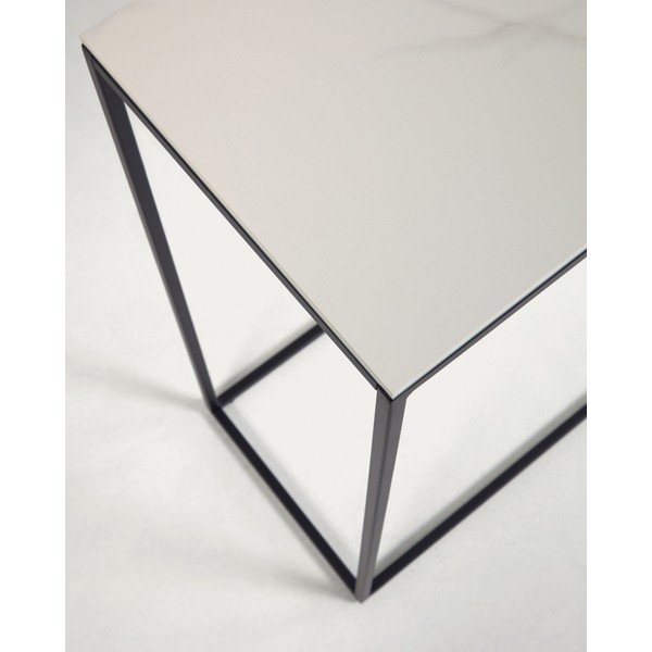 Crno-bijeli pomoćni stol s keramičkom daskom 30x110 cm Rewena – Kave Home-image-4