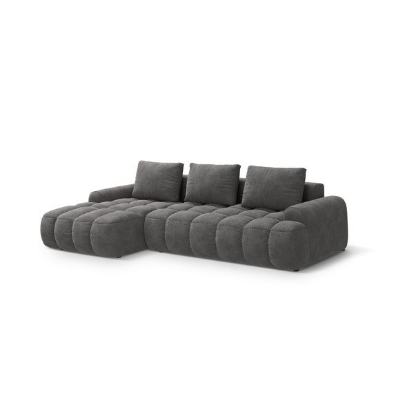 Siva baršunasti sklopiva/s prostorom za odlaganje kutna garnitura (s lijevim kutom/s ležaljkom) Linz – Cosmopolitan Design-image-2