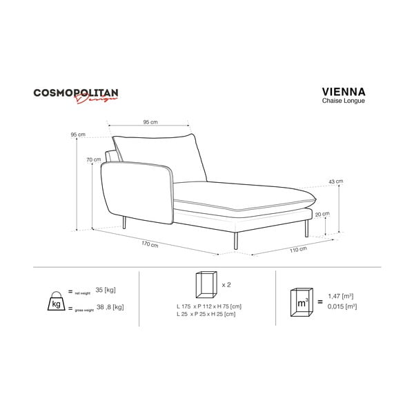 Tamno siva ležaljka Cosmopolitan Design Vienna, lijevi kut-image-3