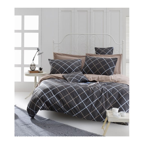 Posteljina s posteljinom za bračni krevet od pamuka Mijolnir Ride Brown, 160 x 220 cm