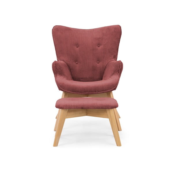 Crvena fotelja s naslonjačem za noge od samta Niko – Ropez-image-3