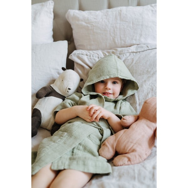 Dječji zeleni laneni kućni ogrtač Linen Tales Nature, veličine 122 - 128-image-3