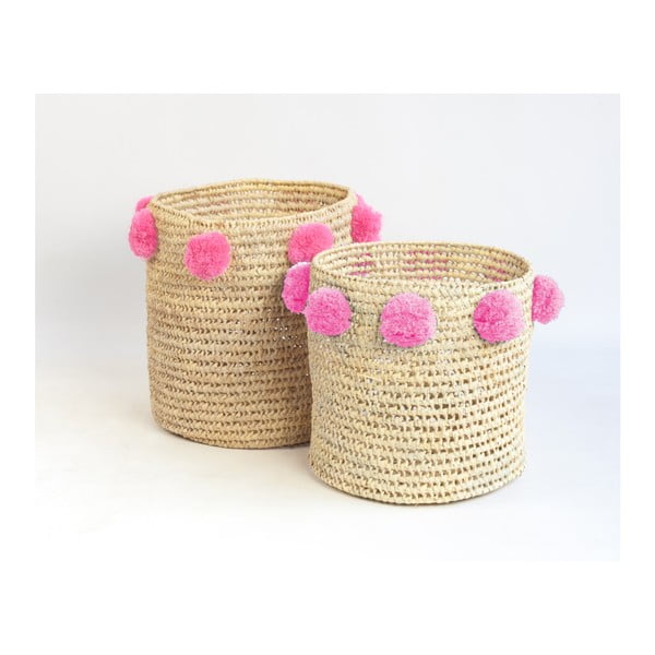 Set od 2 košare za odlaganje od palminih vlakana s ružičastim ukrasima Madre Selva Milo Basket