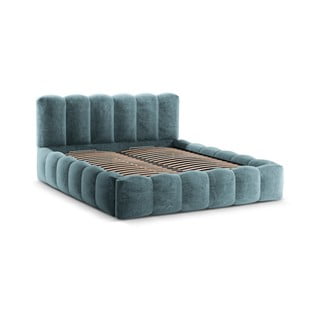 Plavi tapecirani bračni krevet s prostorom za pohranu s podnicom 180x200 cm Lupine – Micadoni Home