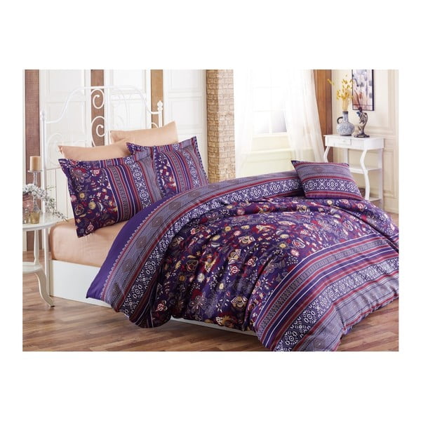 Pamučna satenska posteljina s bračnim krevetom Virginia Lilac, 200 x 220 cm