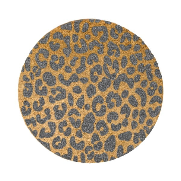 Siva okrugla prostirka od prirodnog kokosovog vlakna Artsy Doormats Leopard, ⌀ 70 cm