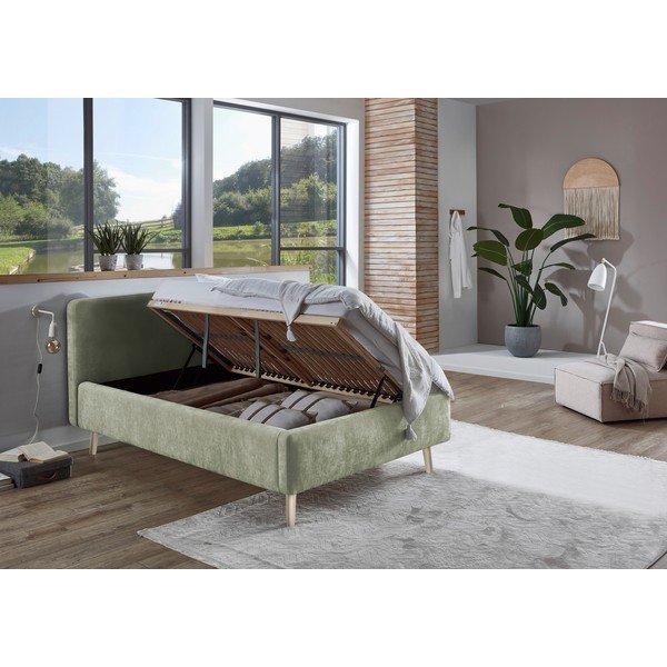 Svijetlo zeleni tapecirani bračni krevet s podnicom 120x200 cm Mattis – Meise Möbel-image-2