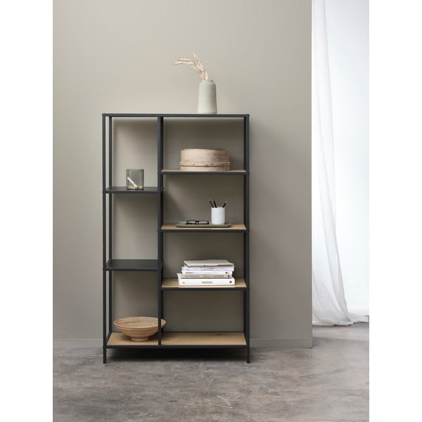 Crna/u prirodnoj boji biblioteka u dekoru hrasta 80x146x35 cm Altino – Unique Furniture-image-1