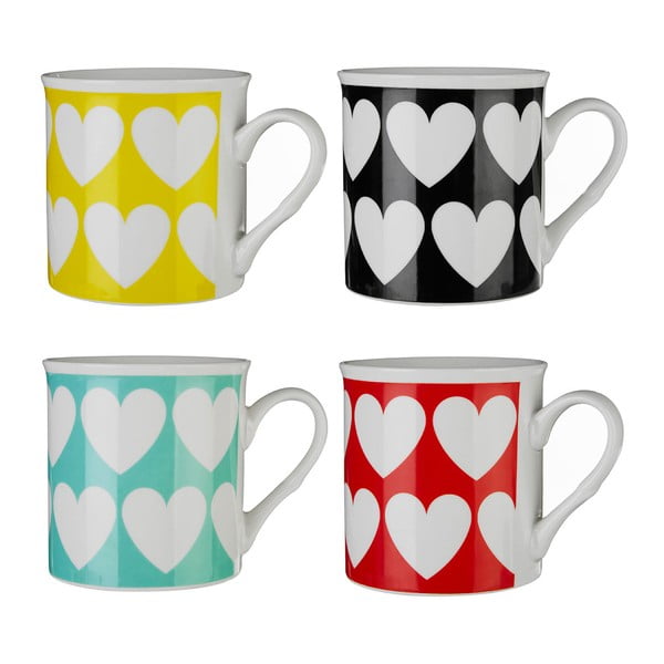 Set od 4 porculanske šalice u bojama Premier Housewares Hearts, 342 ml