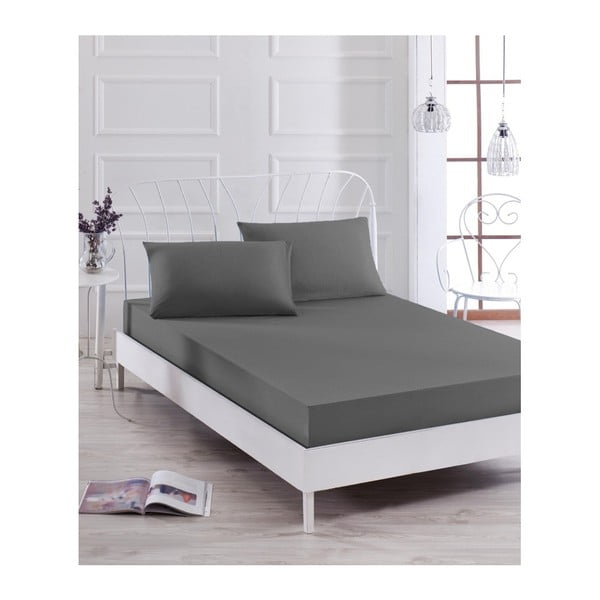 Set sivih elastičnih plahti i jastučnice za krevet za jednu osobu Basso Gris, 100 x 200 cm