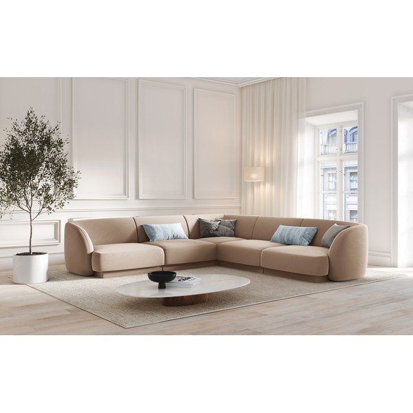 Bež baršunasta kutna garnitura Miley  – Micadoni Home-image-1