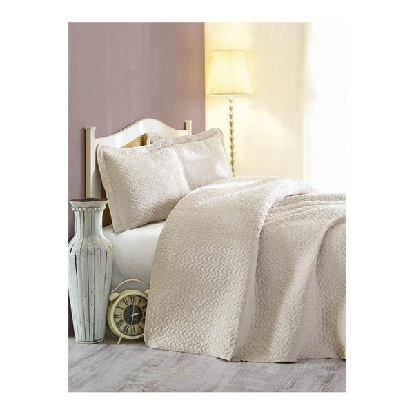 Set bež prošivenog prekrivača preko bračnog kreveta s Novo jastucima, 240 x 260 cm