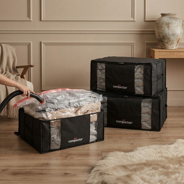Crne vakuumske plastične kutije za pohranu u setu  3 kom 65x45x27 cm Black Edition – Compactor-image-1