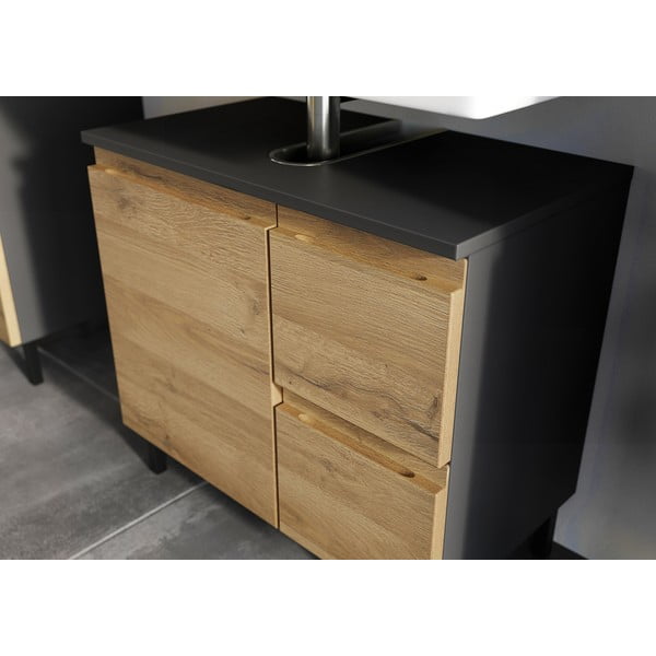 Tamno sivi ormarić za umivaonik u dekoru hrasta 60x56 cm Salinas - Germania-image-1