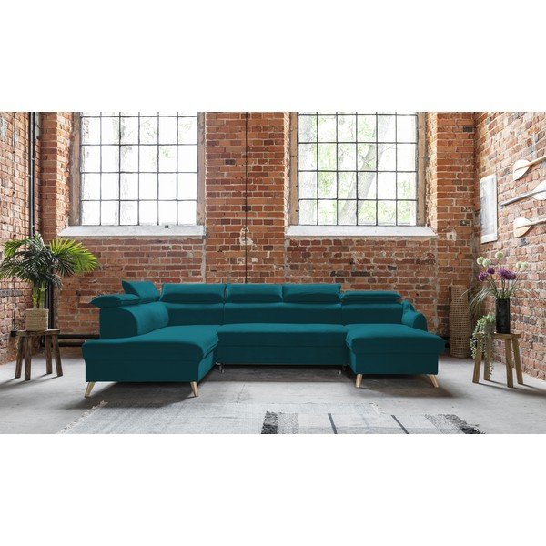 Tirkizna baršunasta sklopiva kutna garnitura (s lijevim kutom/u obliku slova "U") Sweet Harmony – Miuform-image-1