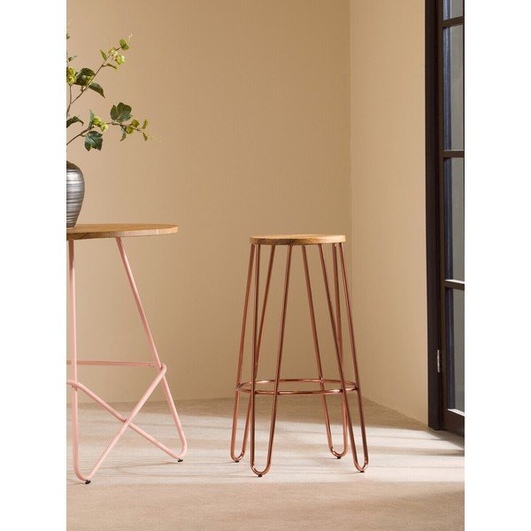 Barska stolica od čvrstog brijesta u prirodnoj boji/ružičasto zlatna (visine sjedala 75 cm) District – Premier Housewares-image-1