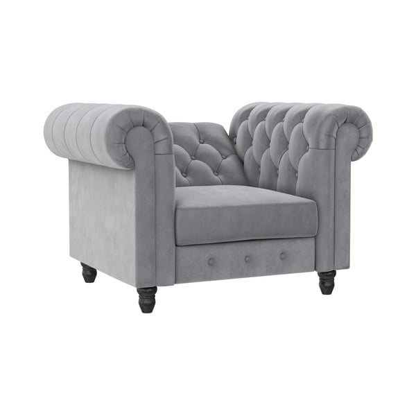Svijetlo siva baršunasti chesterfield fotelja Felix – Støraa-image-4