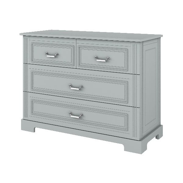 Siva komoda s 4 ladice i porculanskim ručkama BELLAMY Ines