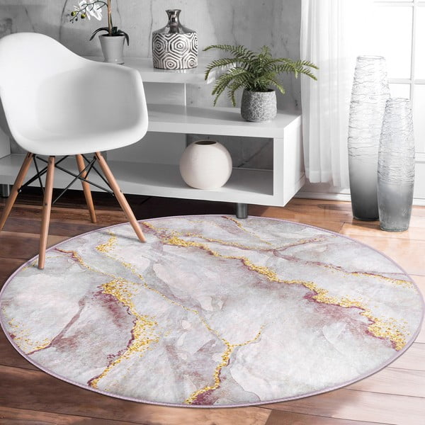 Svijetlo ružičasti/u zlatnoj boji periv okrugao tepih ø 120 cm Marble – Mila Home-image-3